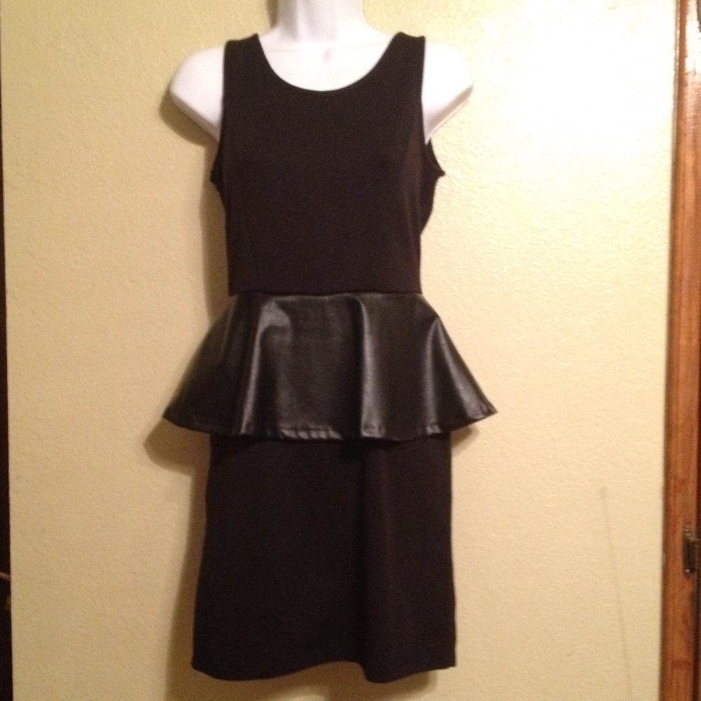 Peplum dress faux leather detail